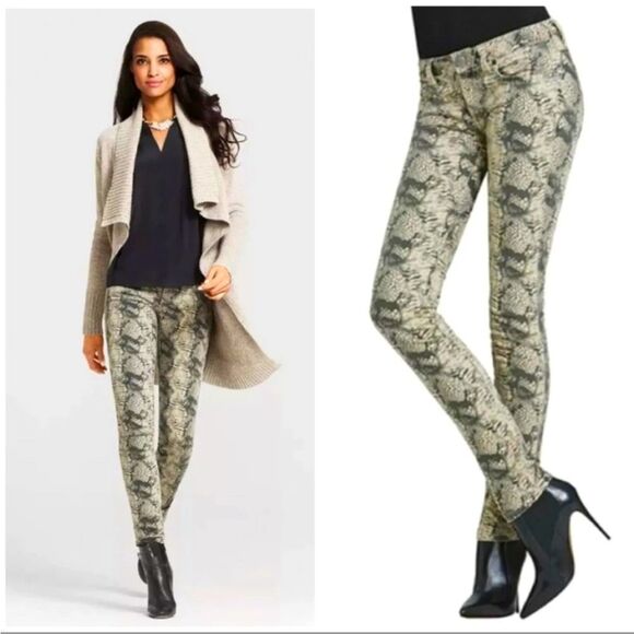 CABI Python King Snake Print Skinny Pants Jeans SZ 8 Edgy Animal Print Reptile - Picture 1 of 4